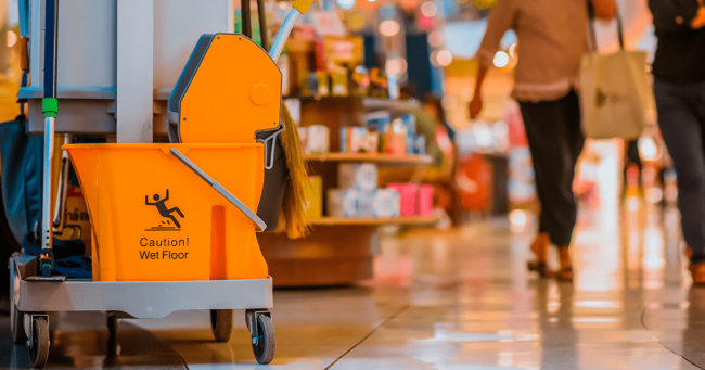 carrito de limpieza en plaza comercial